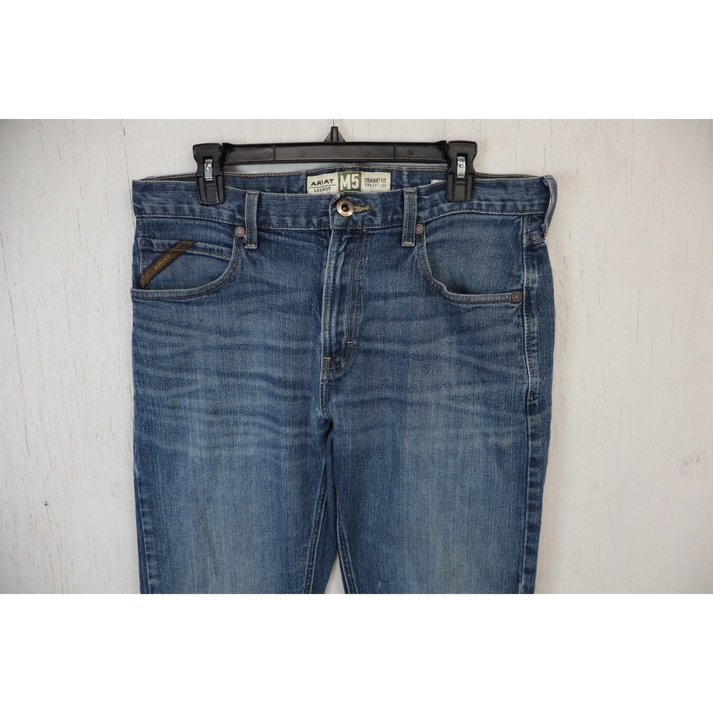 Mens Ariat M5 Straight Fit Leg Size 34x34 Cotton Denim Jeans Blue Workwear - Picture 8 of 11